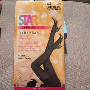 Star Power by Spanx Center Stage Ribbed Row Shaping Tights Black Women's Size C‎